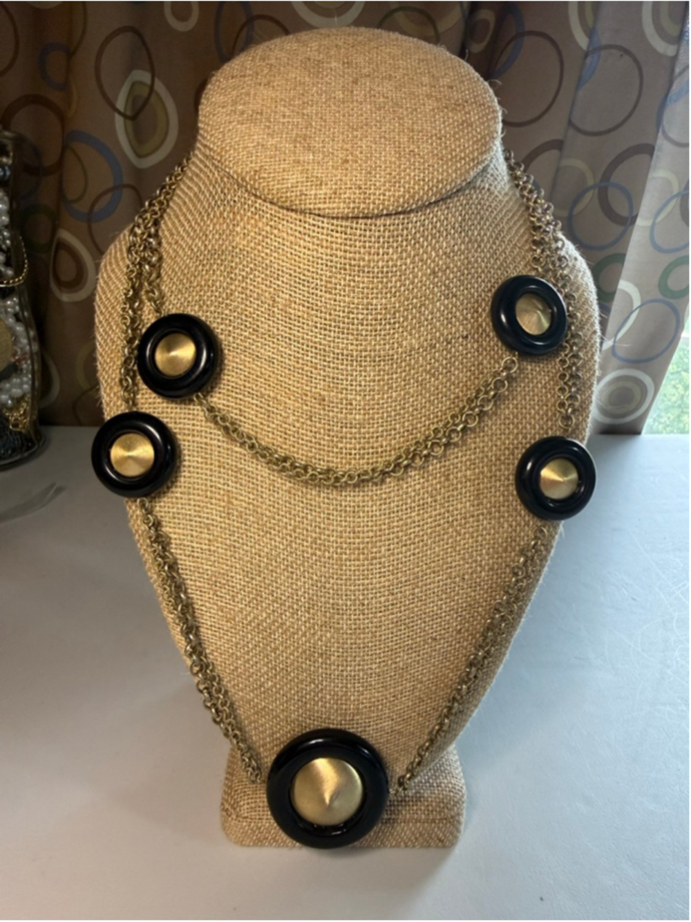 Vintage Coldwater Creek Black Enamel & Matte Gold Multi-Strand Statement Necklac